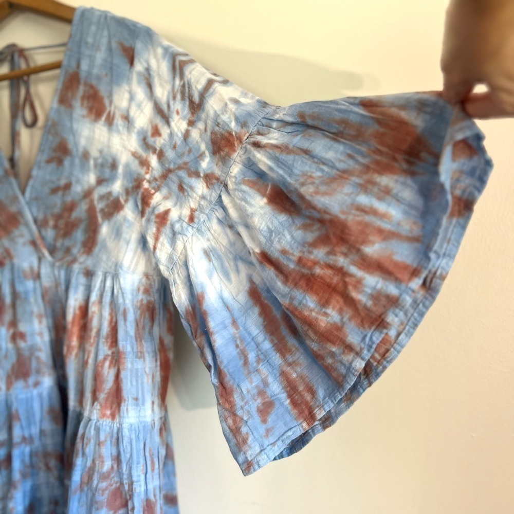 Young Fabulous & Broke Marley in Blue Fog Tie Dye V-Neck Dress Small - Picture 9 of 11